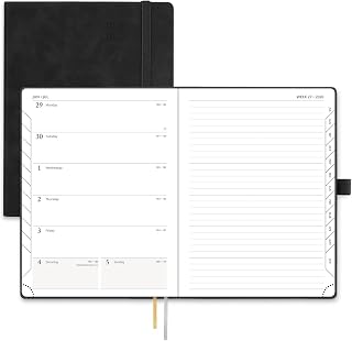 POPRUN Agenda 2026-2027 Weekly Planner 6.5''x8.5'', Daily Calendar Notebook | Day Planner (JUL.2026 - JUN.2027) Appointment Book with Monthly Tabs, Leather Soft Cover, Inner Pocket, 100 GSM - Black