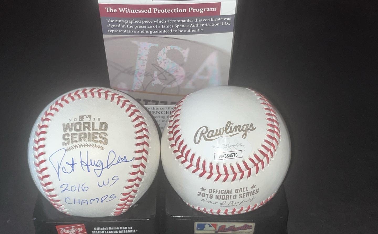Pat Hughes Chicago Cubs Autographed Signed 2016 World Series Baseball JSA COA 20