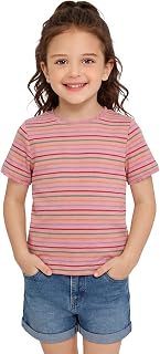 Haloumoning Toddler Baby Girls Striped Short Sleeve T-Shirts Kids Ribbed Knit Ruffle Trim Tops Tees Blouse 9M-8Y