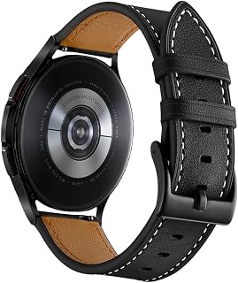 Leather Strap for Galaxy Watch 7/6 Classic 47mm 43mm/5 Pro 45mm, 20mm Watch Band Compatible with Samsung Galaxy Watch FE/7/6/5/4 40mm 44mm/4 Classic 46mm Band