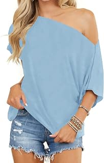 Eniloyal Off The Shoulder Tops for Women Short Sleeve Trendy T Shirts Loose Batwing Summer Going Out Oversized Blouse Tunic