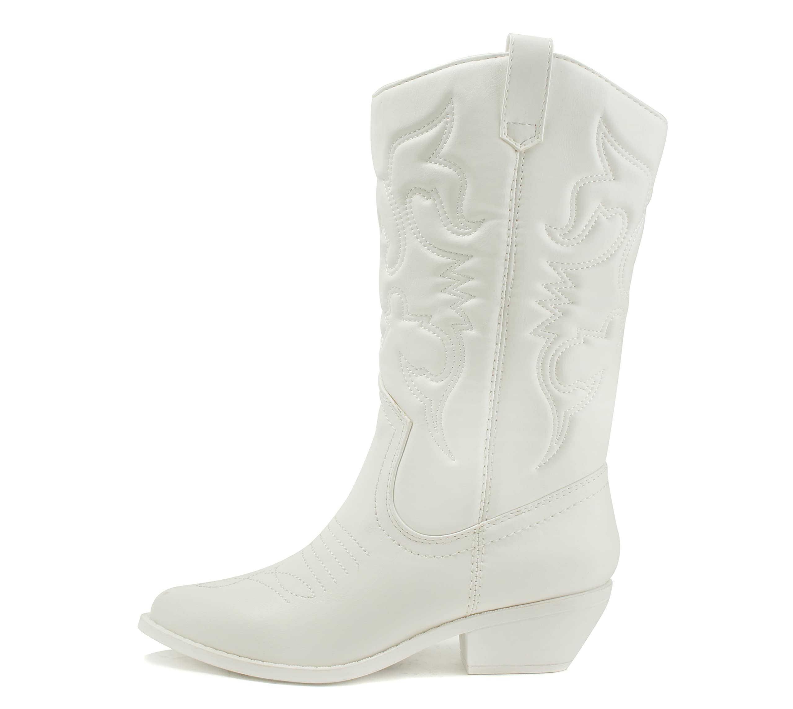Soda Women's Mug Round Toe Faux Suede Stacked Heel Western Ankle Bootie