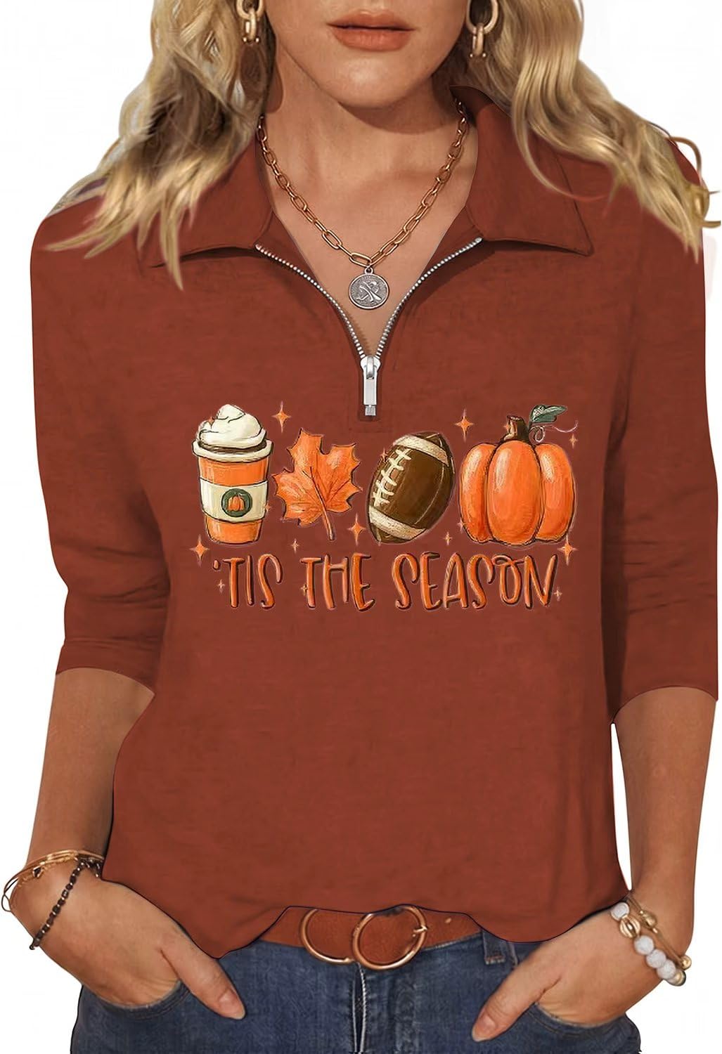 Beopjesk Women 3/4 Sleeve Fall Halloween Henley Tops Blouses Shirt