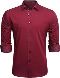 HISDERN Men's Shirt Casual Formal Classic Button Down Dress Shirts Collar Long Sleeve Regular Fit