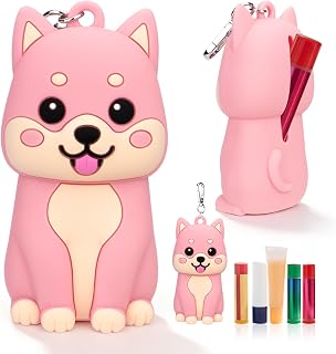 Chapstick Holder Key Chain Cute Cartoon Design Lip Balm Holder Keychain Storage Bag Silicone Lip Gloss Holder Case