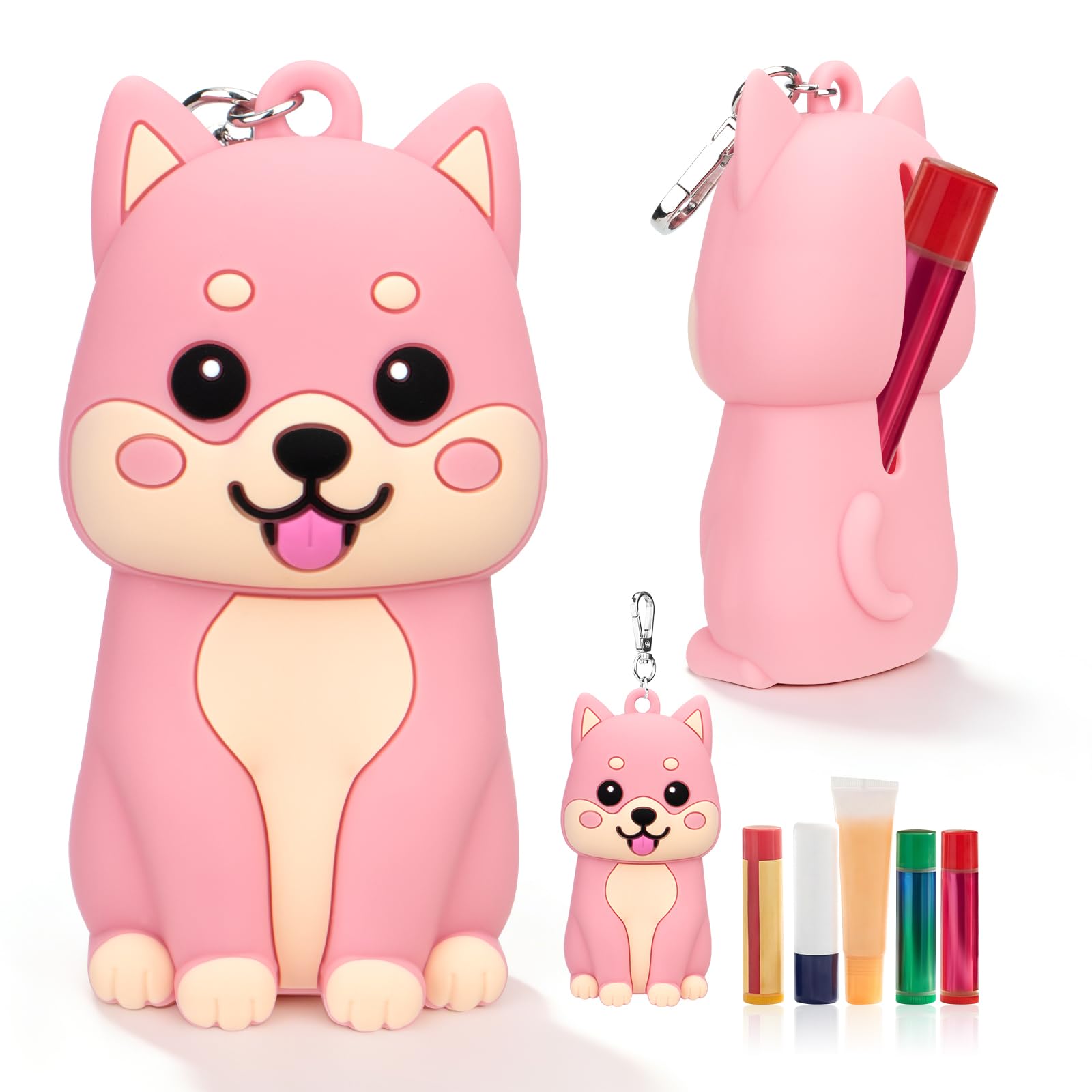 Chapstick Holder Key Chain Cute Cartoon Design Lip Balm Holder Keychain Storage 