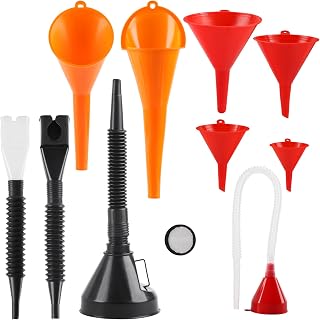 10 Pcs Automotive Funnels Set Wide Mouth Fuel Plastic Long Neck | Flexible Right Angle, Detachable Spout Filter, Water Gasoline Coolant Engine Oil
