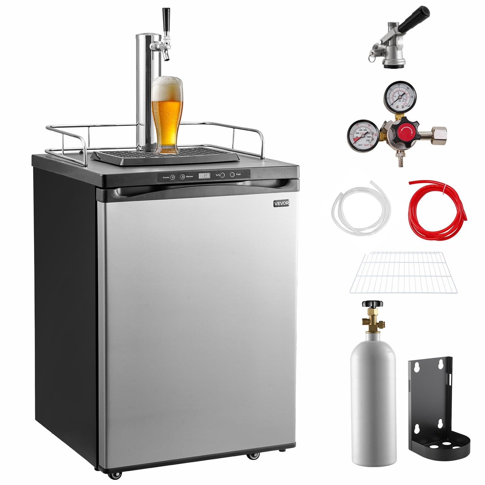 VEVOR Beer Kegerator, Single Tap Draft Beer Dispenser Full Size 162L Silver | Fu