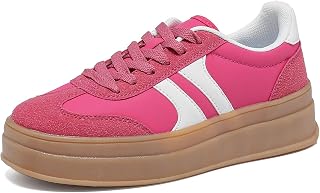Lxuan Women's Gum Sole Fashion Sneakers-Thick Platform Sole,Anti-Slip Rubber,Lace-Up Comfort Walking Shoes