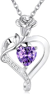 Rose Flower Heart Necklace Birthstone Necklaces 925 Sterling Silver Jewelry
