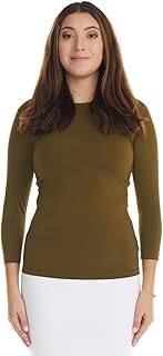 Esteez 3/4 Sleeve Fancy Slinky Crew Neck T-Shirt for Women Base Layering Top Snug Fit