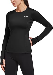 BALEAF Women's Thermal Fleece Tops Long Sleeve Running Athletic Shirt with Thumb Holes Zip Pocket for Cold Weather