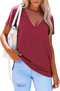 Women Summer Casual Short Sleeve V Neck T Shirts