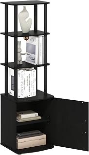 Furinno TURN-N-TUBE 3-Tier Display Rack with Storage Cabinet, Storage Shelves, Book Shelf, Bookcase with Door, for Organization and Storage, Living Room, Home Office, Blackwood