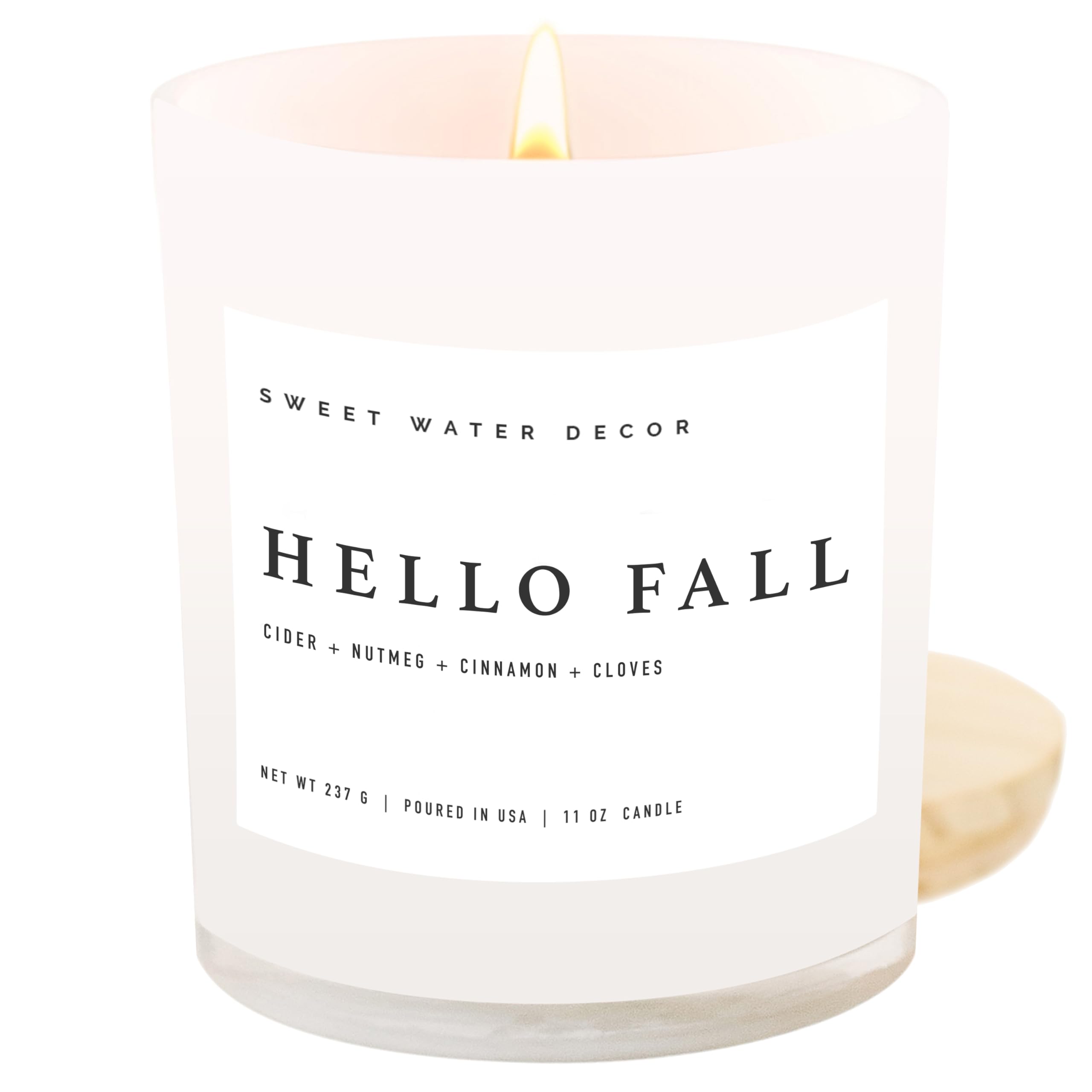 Sweet Water Decor Hello Fall Soy Candle, 11oz White Jar, Autumn Home Decor | Cid