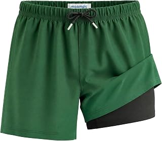 MaaMgic Boys’ Swimming Trunks, Children’s Swimming Shorts, Quick-Drying Swimming Shorts Little Ones, 2-in-1 Board Shorts with Compression Lining, Pockets, Adjustable Drawstring, Reusable