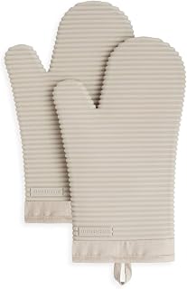 KITCHENAID Ribbed Soft Silicone Oven Mitt 2-Pack Set, 7.5"x13", Milkshake Tan