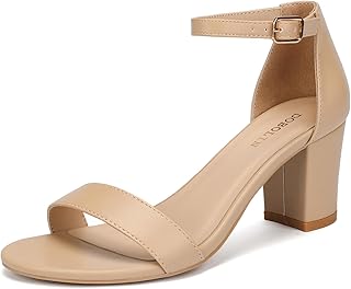 DOBOLIN Women Sandals Open Heel Ankle Strap 2.5" Chunky Heel Wide Dress Shoes