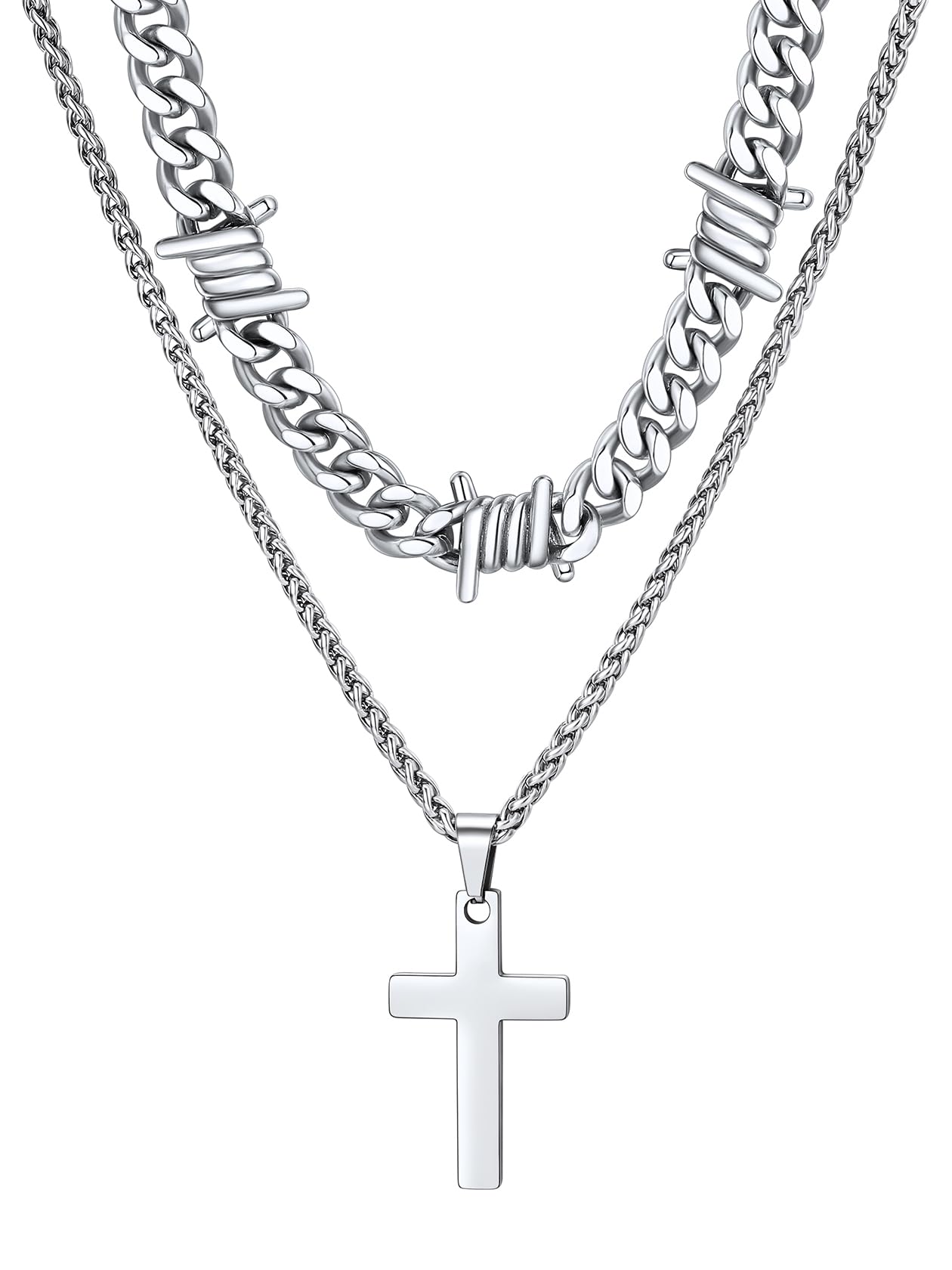 ChainsHouse Cross Necklace for Men Women, Sliver Black Gold Plated Crucifix Pend