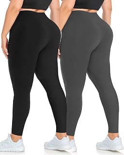 MOREFEEL プラスサイズ レギンス 女性用 伸縮性XL - 4X 腹部コントロール ハイウエスト スパンデックス ワークアウト ブラック ヨガパンツ