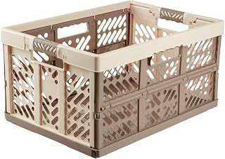 keeeper 4x Robusti Box Contenitori Pieghevoli con Impugnature Soft-touch, 54 x 37 x 28 cm, 45 L, Ben, Crema/Taupe