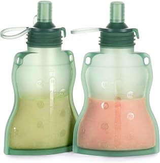 haakaa Yummy Pouch Reusable Baby Food Pouch, 4.5oz, 2 Pack, Pea Green | Reusable Pouches for Toddlers,Dishwasher &amp; Freezer Safe, Make Homemade Organic Food for Babies/Toddlers, 6m+