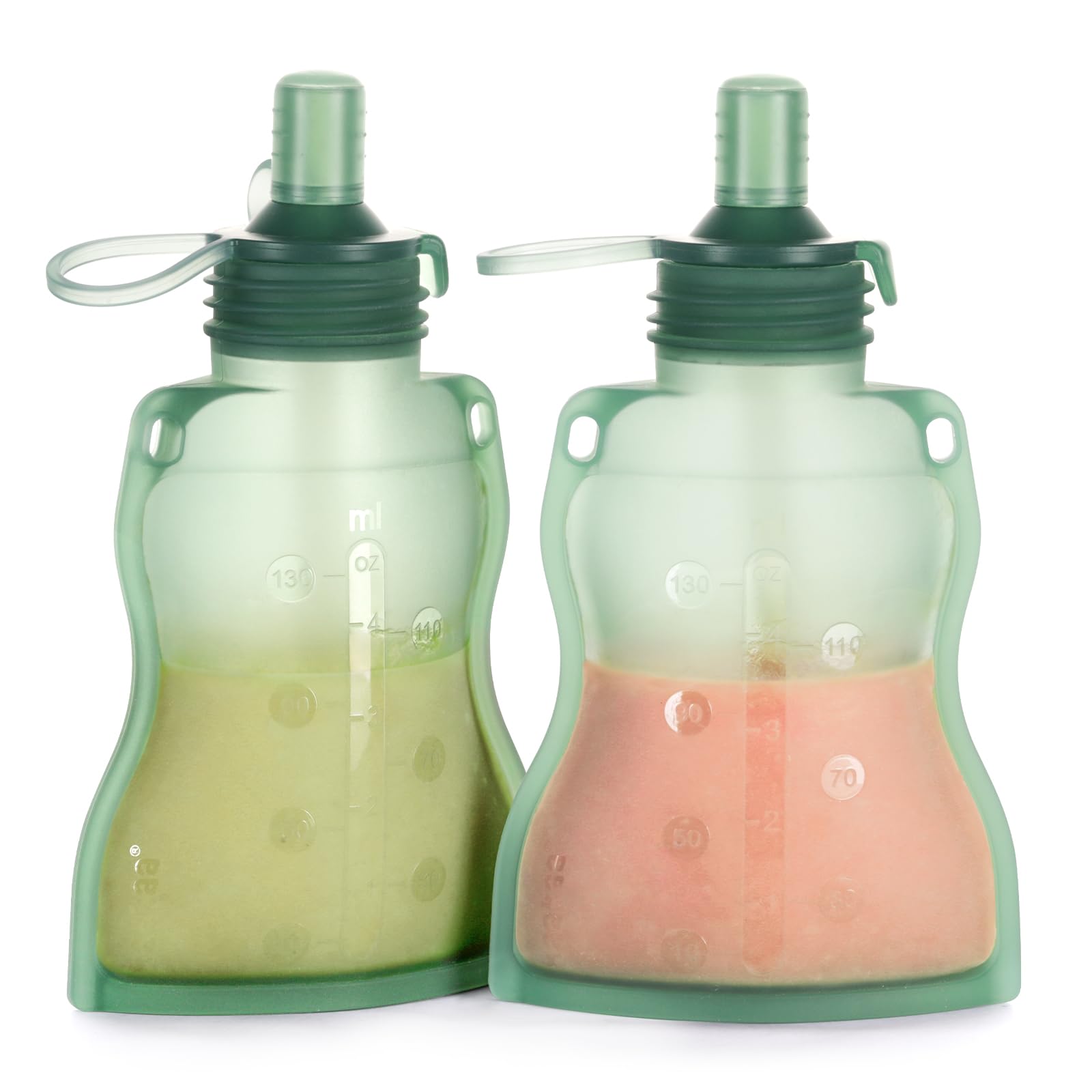 haakaa Yummy Pouch Reusable Baby Food Pouch, 4.5oz, 2 Pack, Pea Green | Reusable