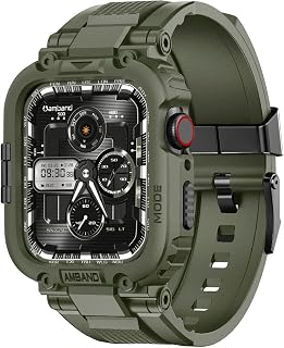 amBand Bands Compatible with Apple Watch 9/8/7 45mm, M1 Sport Series Rugged Case Protective Cover for iWatch 6/SE (3/2/1)/5/4/3 44mm Men Green