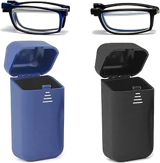 Hubeye 2 Pairs Foldable Reading Glasses Men Women Blue Light Filter Reading Aid Ultralight with Hard Glasses Case for Easy Carrying 2.00