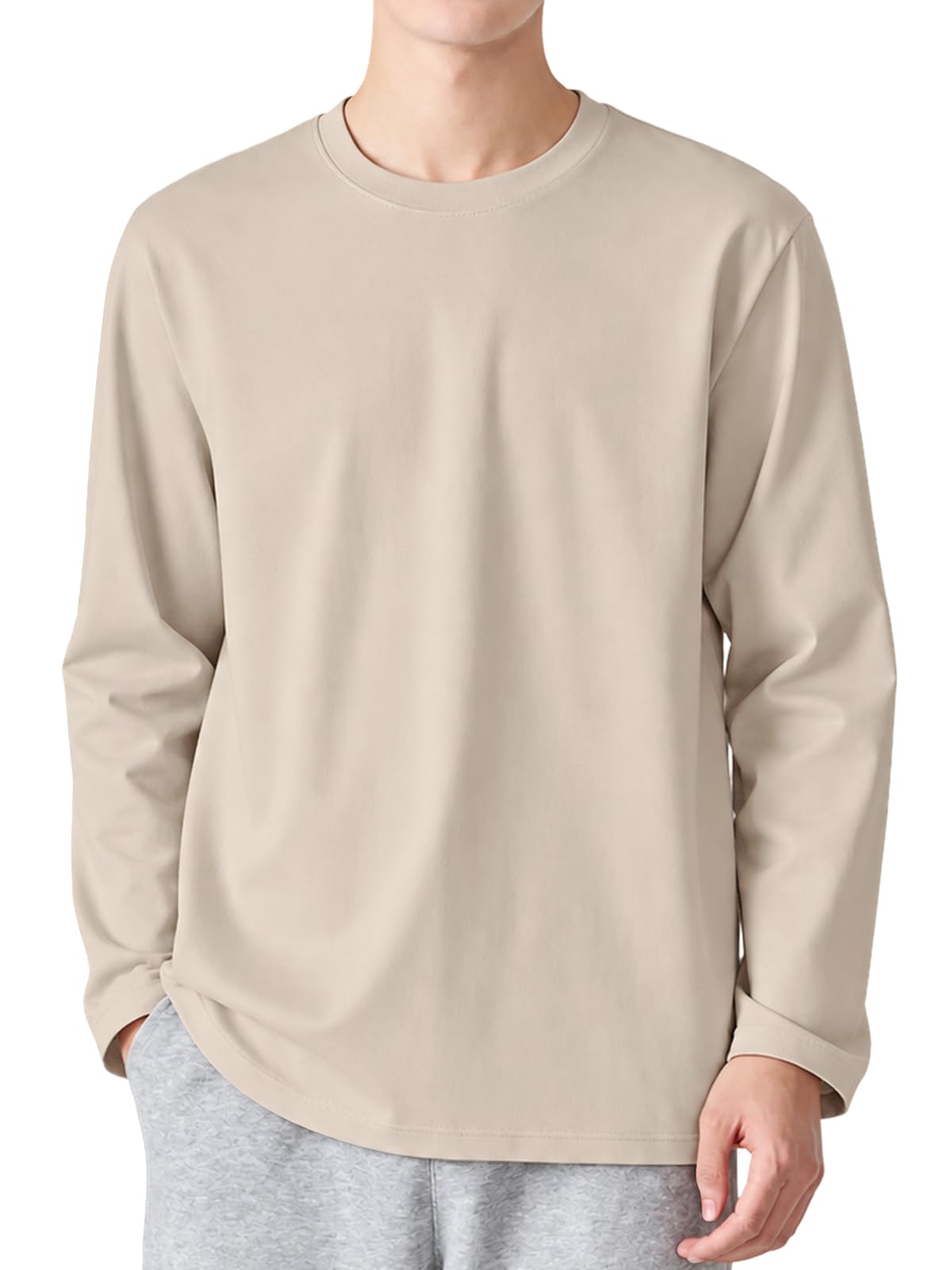 Kayiyasu Men's T-Shirt, Long Sleeve, 100% Cotton, Long T-Shirt