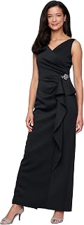 Alex Evenings Abito in crêpe Elasticizzato Senza Maniche da Donna con Dettagli Decorativi sui Fianchi e Gonna con Volant a Cascata