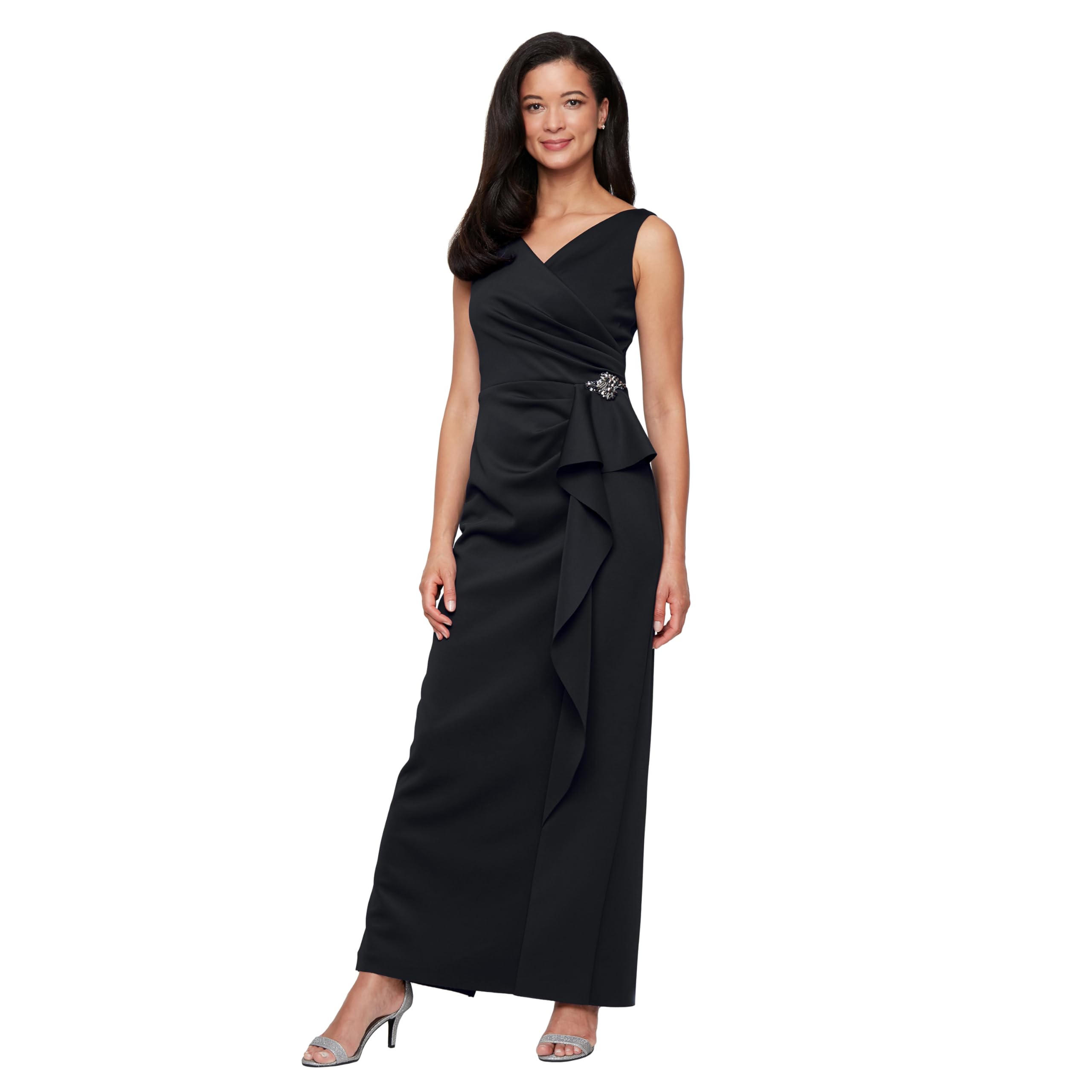 Alex Evenings Abito in crêpe Elasticizzato Senza Maniche da Donna con Dettagli D