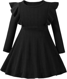Toddler Girl Christmas Dress Baby Sweater Dresses Ruffle Ribbed Knit Long Sleeve A-Line Swing Fall Winter