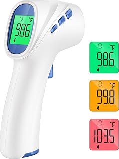 Forehead Thermometer for Adults and Kids, Non Contact, Fast Accurate Result | 3-Color Fever Alarm, 35 Memory Recalls, 1s Result, 2-in-1 Mode, Silent Mode, Large &amp; Clear Backlit Display, FSA Eligible
