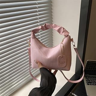 Hobo-Umhängetasche für Damen, plissiert, Leder, gerüschter Griff, Mini-Umhängetasche, abnehmbarer verstellbarer Riemen, kleine Handtasche
