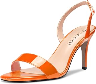 Aachcol Women's Stiletto Medium High Heel Sandals Lace Ankle Strap Round Slingback Open Toe Dress Shoes Office Wedding Party Painted 8 cm