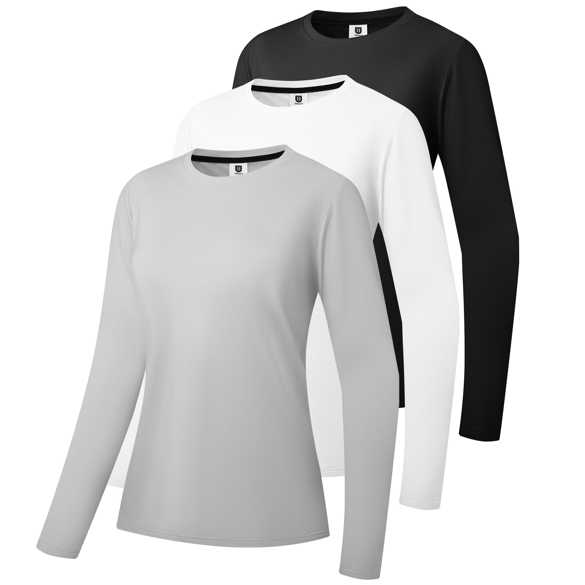 Pack of 3 Women's Sports Shirts Long Sleeve Breathable T-Shirts, U-Neck, Hiking 