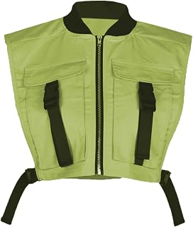 Womens Cropped Cargo Vest Sleeveless Zip Up Bubble Streetwear