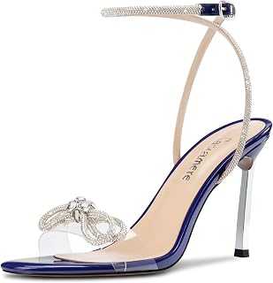 Castamere Women's Stiletto High Heel Open Toe Ankle Strap Diamond Crystal Knot Bow Sandals Dance Summer 10 CM Heels