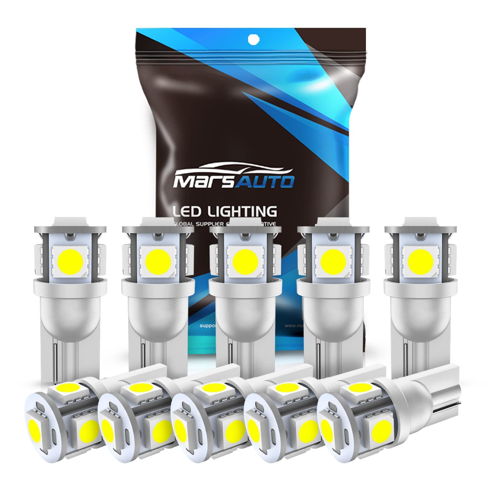 Marsauto 194 LED Bulb 6000K White 168 T10 2825 W5W 5SMD Replacement Bulbs for Ca