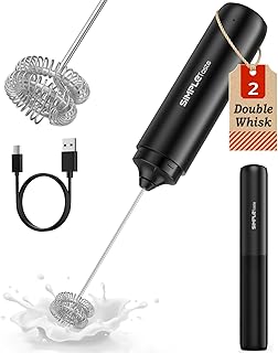 SIMPLETASTE Rechargeable Milk Frother Handheld Dual Coil Whisk Head Mixer | USB-C Portable Hand Frother Wand Drink Mixer for Cappuccino, Bulletproof Coffee, Latte, Black