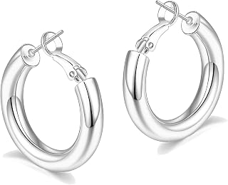 sovesi gold chunky hoop earrings for women with stem 925 sterling silver 14k gold plated small chunky hoop earrings for women