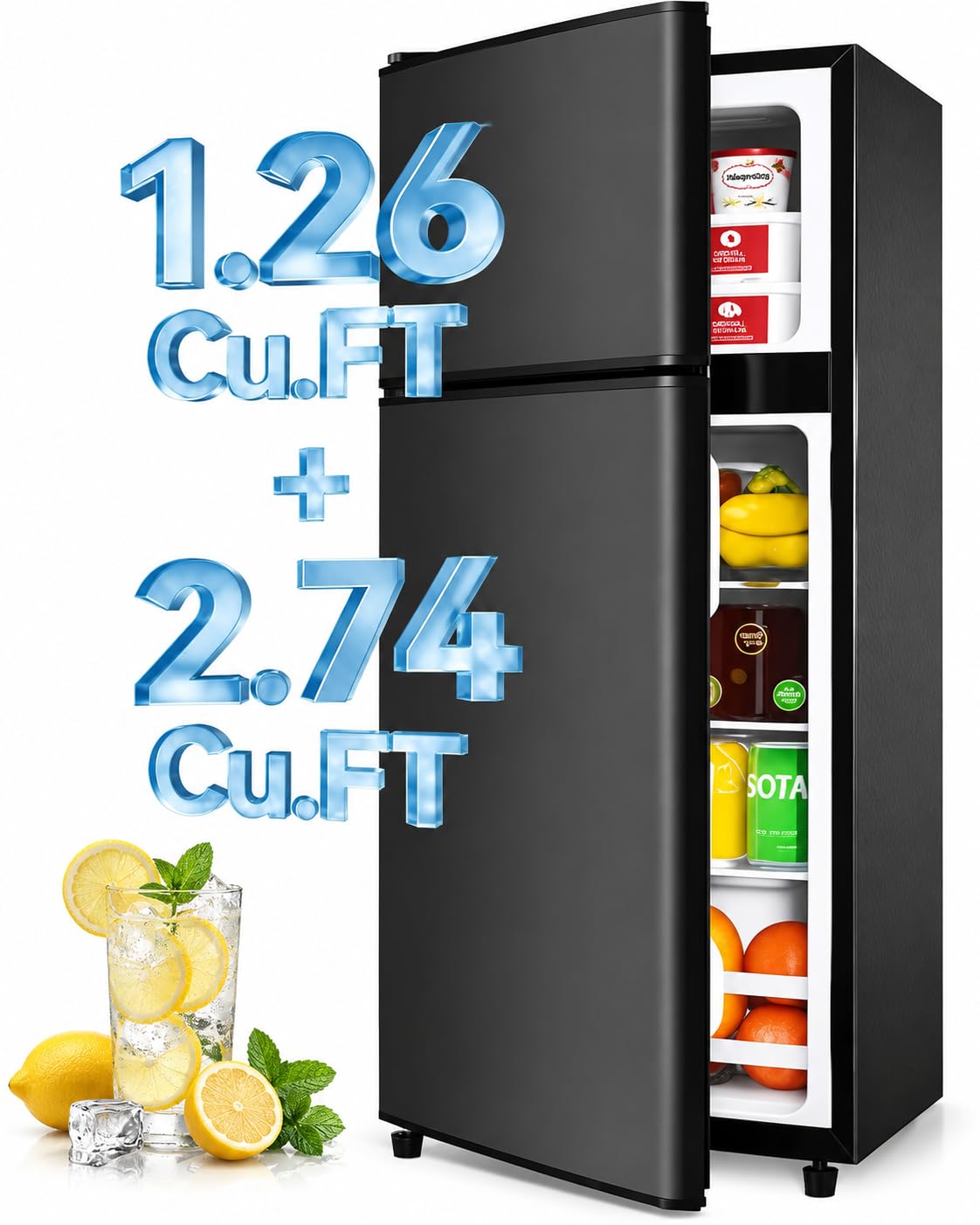 Anypro 4.0 Cu. Ft. Fridge with Freezer, Double Door, 6-Level Thermostat | Smart 