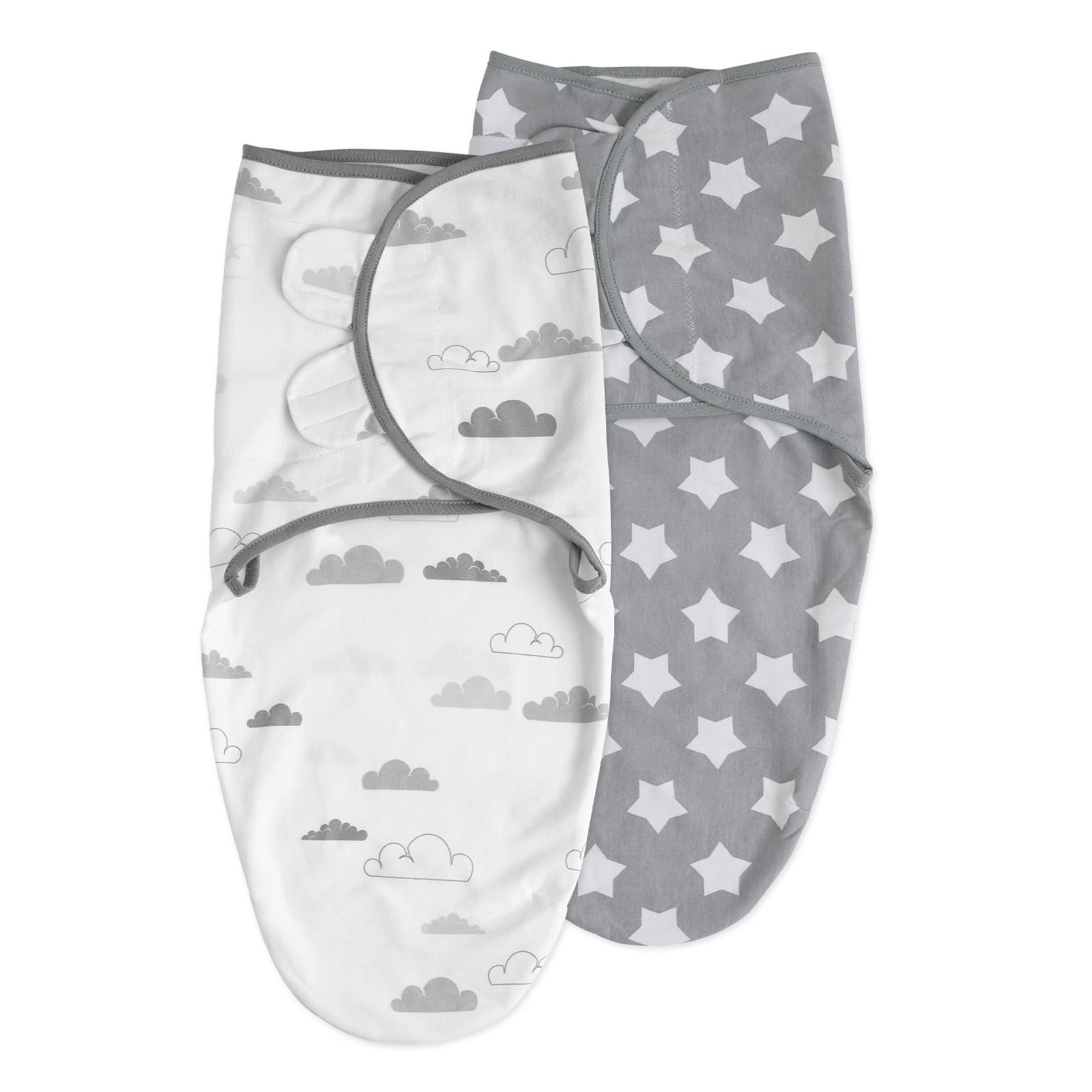 Soarwg Kids Cotton Baby Swaddle Wraps, 2-Pack, Newborn 0-3M | Grey, Clouds and S