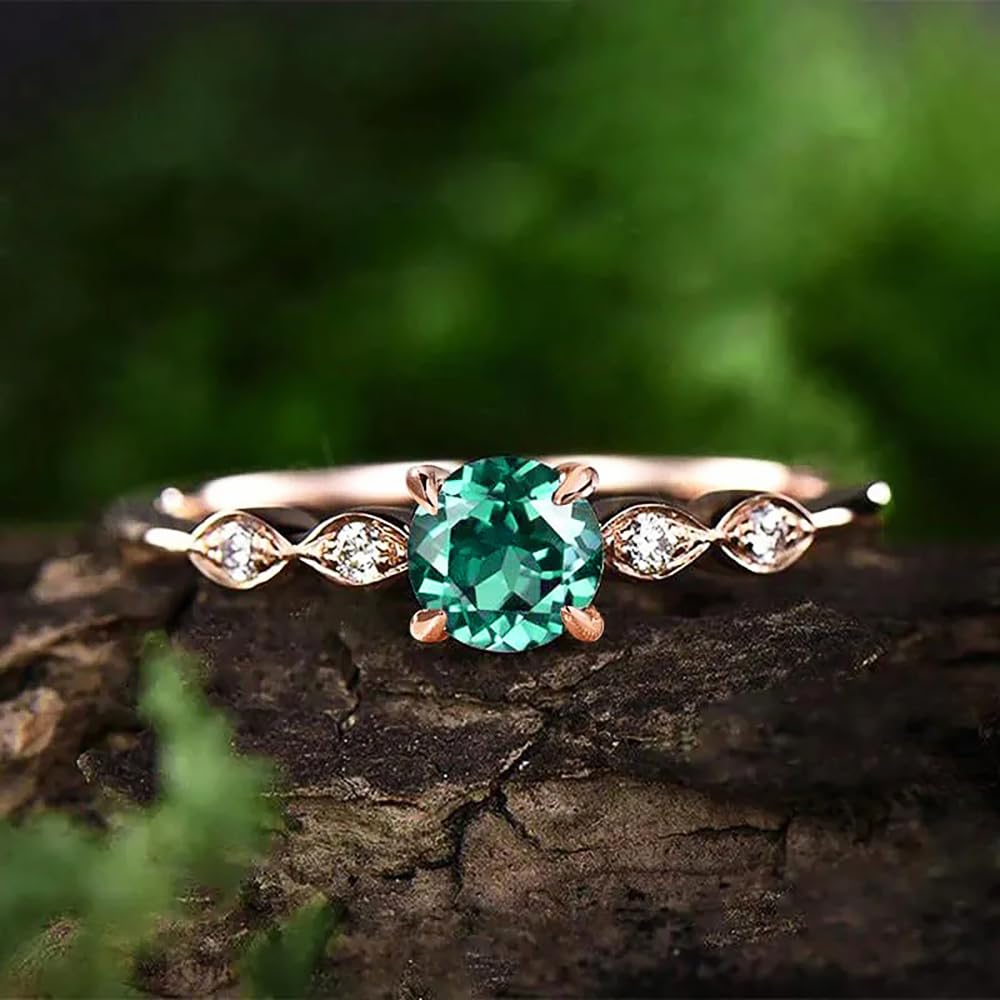 Ladies Green Cubic Zirconia Prong Setting Engagement Ring