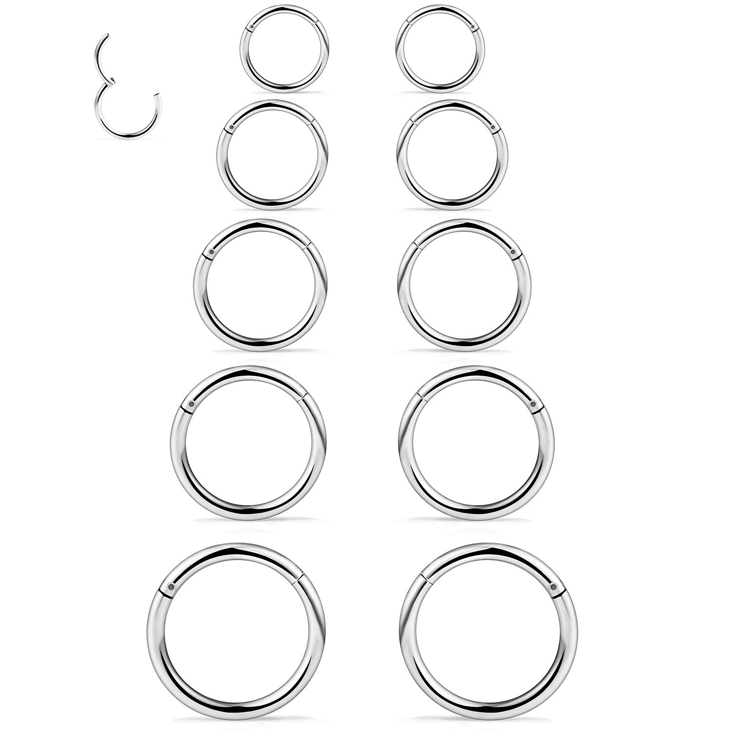 Dyknasz 10PCS 16G Surgical Steel Hinged Clicker Segment Septum Lip Nipple Ring H