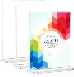 ADColor Acrylic Sign Holder 8.5 x 11 Vertical, Double Sided Clear Stand for Desktop Display Brochure Flyer Ad Poster, Plastic Table Document Menu Sign Holder for Picture Photo Frame, Office School Commercial Use-3pack