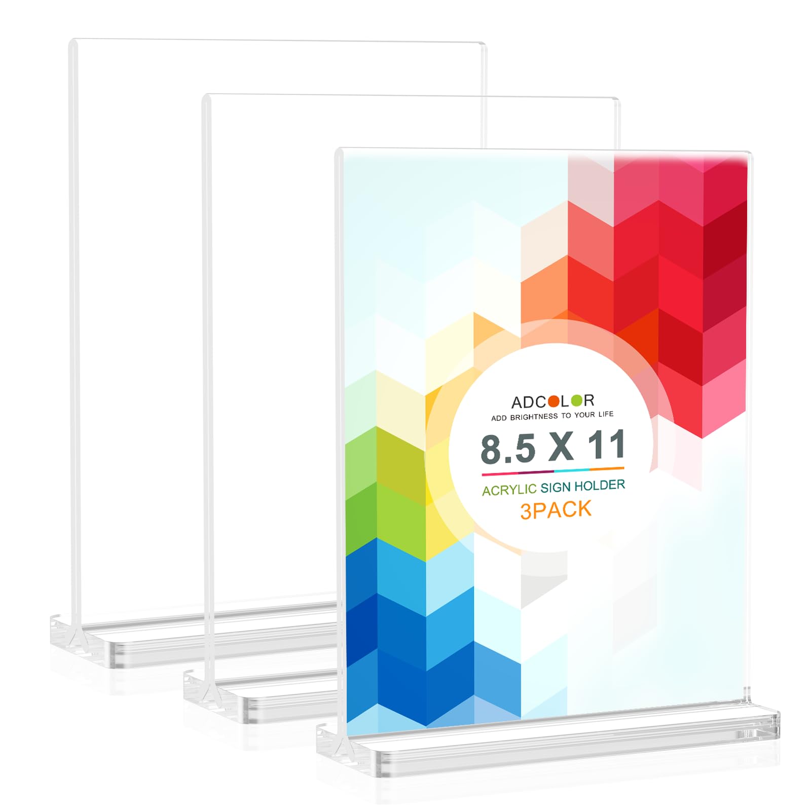ADColor Acrylic Sign Holder 8.5 x 11 Vertical, Double Sided Clear Stand for Desk