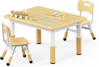 Brelley Adjustable Toddler Table and Chair Set, 31.5" L x 23.6" W Beige | Table Supports 300 lbs, Drawing Activity Desk, Classroom/Daycare/Home, Children Multi-Activity Table for Ages 3-8