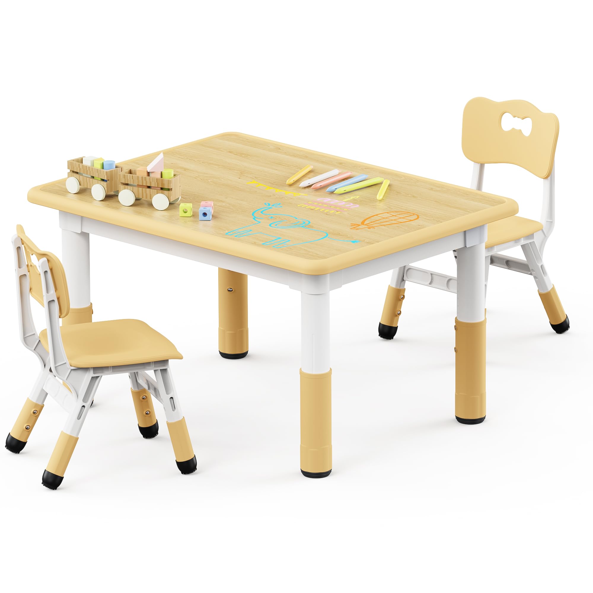 Brelley Adjustable Toddler Table and Chair Set, 31.5" L x 23.6" W Beige | Table 